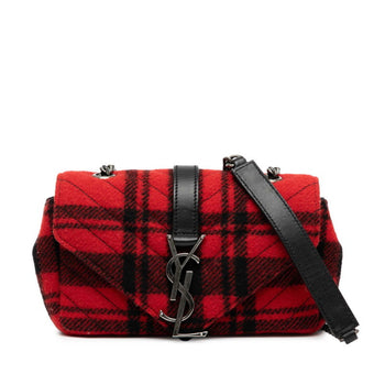 Saint Laurent Baby Chai Chain Shoulder Bag 399289 Red Black Wool Leather