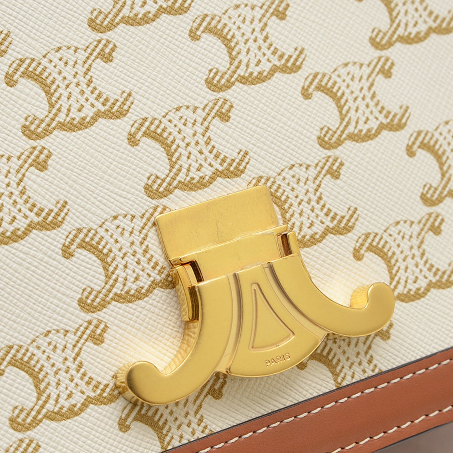 Celine Teen Triomphe Shoulder Bag Canvas Leather White Tan 188882 Bp