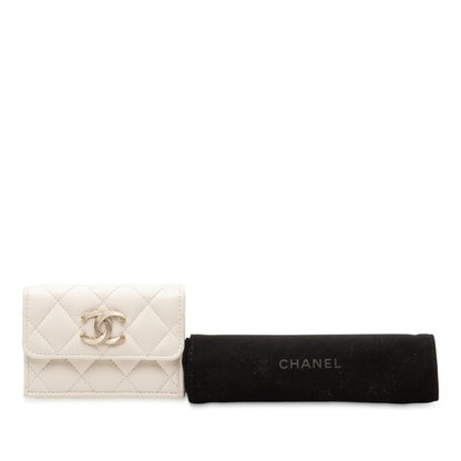 Chanel Matelasse Coco Mark Rhinestone Tri-Fold Wallet In White Caviar Leather