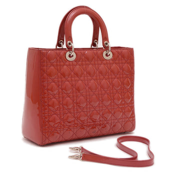 Christian Dior Dior Lady Cannage Large 2Way Bag Handbag Patent Red Bp