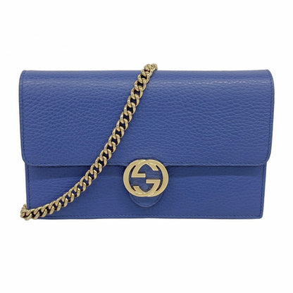 Gucci Interlocking G Shoulder Wallet 510314 Leather Blue Champagne