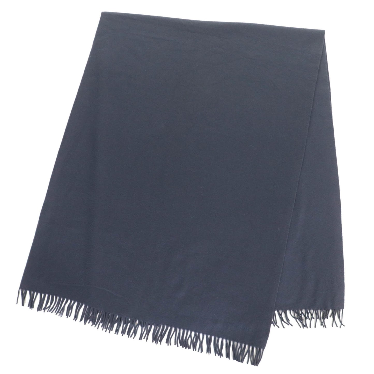 Hermes 100% Cashmere Logo Embroidered Fringe Extra Large Shawl/Stole/Blanket In Navy