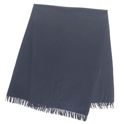 Hermes 100% Cashmere Logo Embroidered Fringe Extra Large Shawl/Stole/Blanket In Navy