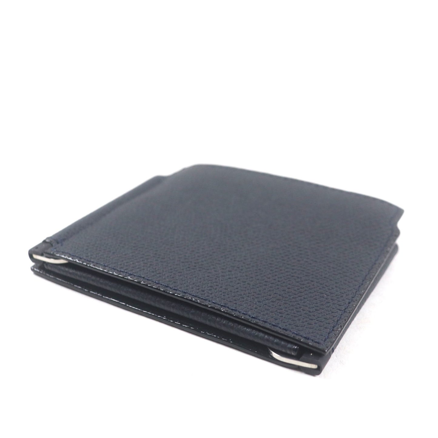 Valextra Double Money Clip Leather Wallet/Billfold In Dark Navy With Silver Hardware