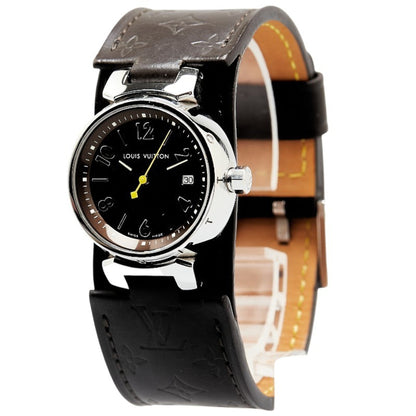 Louis Vuitton Tambour Watch Q1111 Quartz Brown Dial Stainless Steel Leather