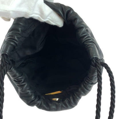 Loewe Vintage Logo Fringe Black Leather Shoulder Bag Drawstring