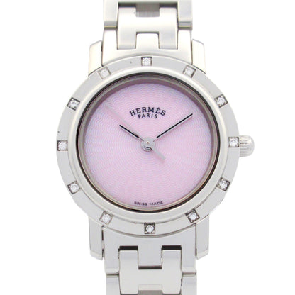 Hermes Clipper Nacle Diamond Bezel Watch Stainless Steel