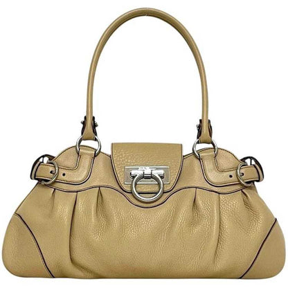 Salvatore Ferragamo Handbag Ec-23957 Beige Gancini Leather Au-21/6317 Flap Bag
