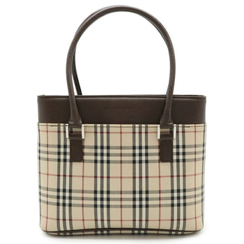 Burberry Nova Check Pattern Handbag Tote Bag Canvas Leather Beige Dark Brown Black Bordeaux