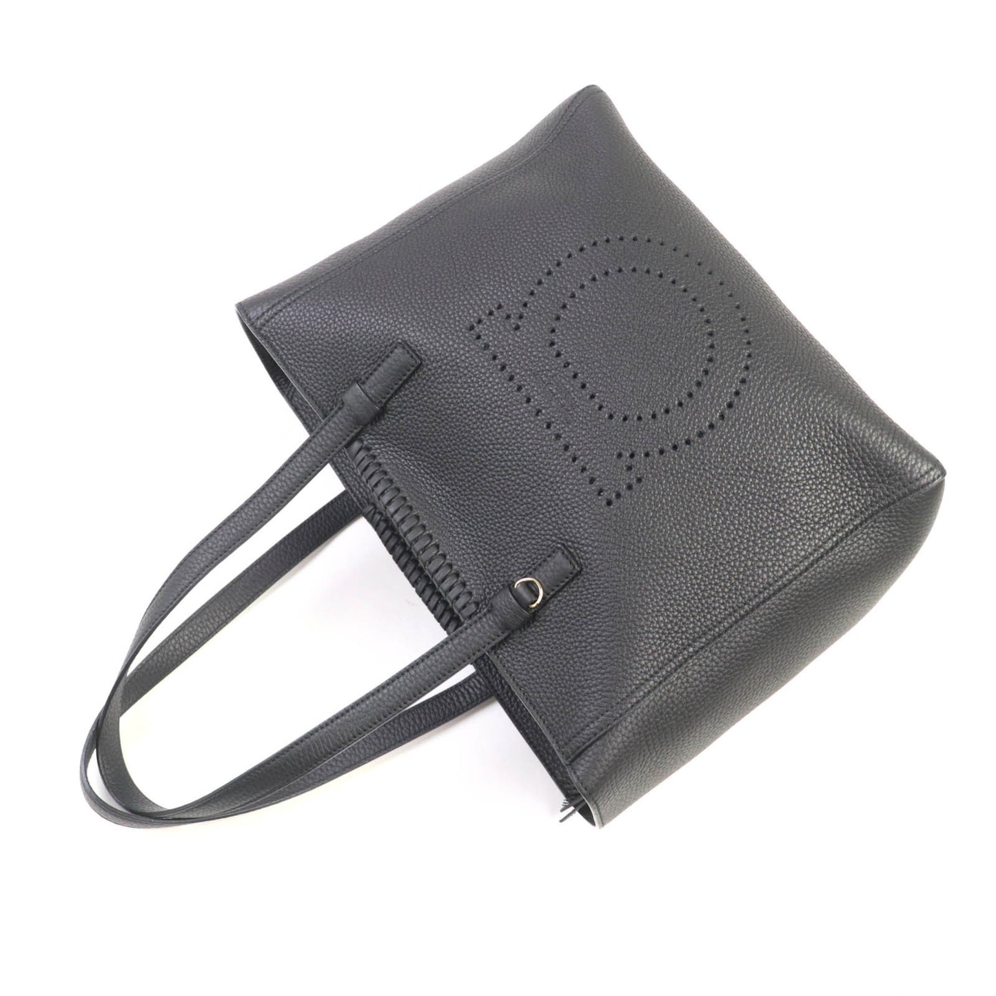 Salvatore Ferragamo 21 G714 Marta Nero Perforated Gancini Design Calf Leather Tote Bag With Dust Bag