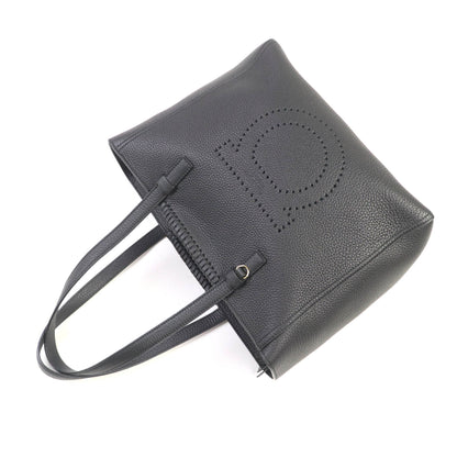 Salvatore Ferragamo 21 G714 Marta Nero Perforated Gancini Design Calf Leather Tote Bag With Dust Bag