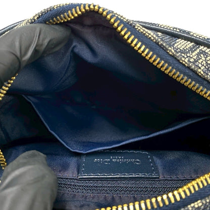 Christian Dior Trotter Pattern Leather Canvas Shoulder Bag Pochette Navy 34211