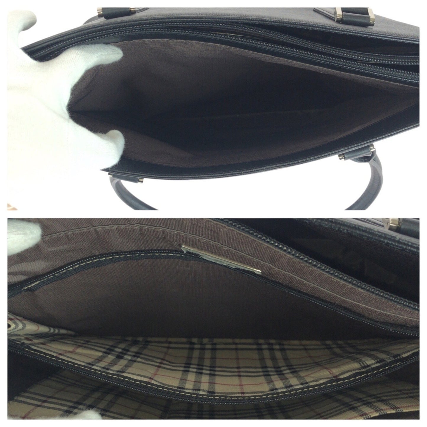 Burberry Nova Check Black Tote Bag With Silver Hardware