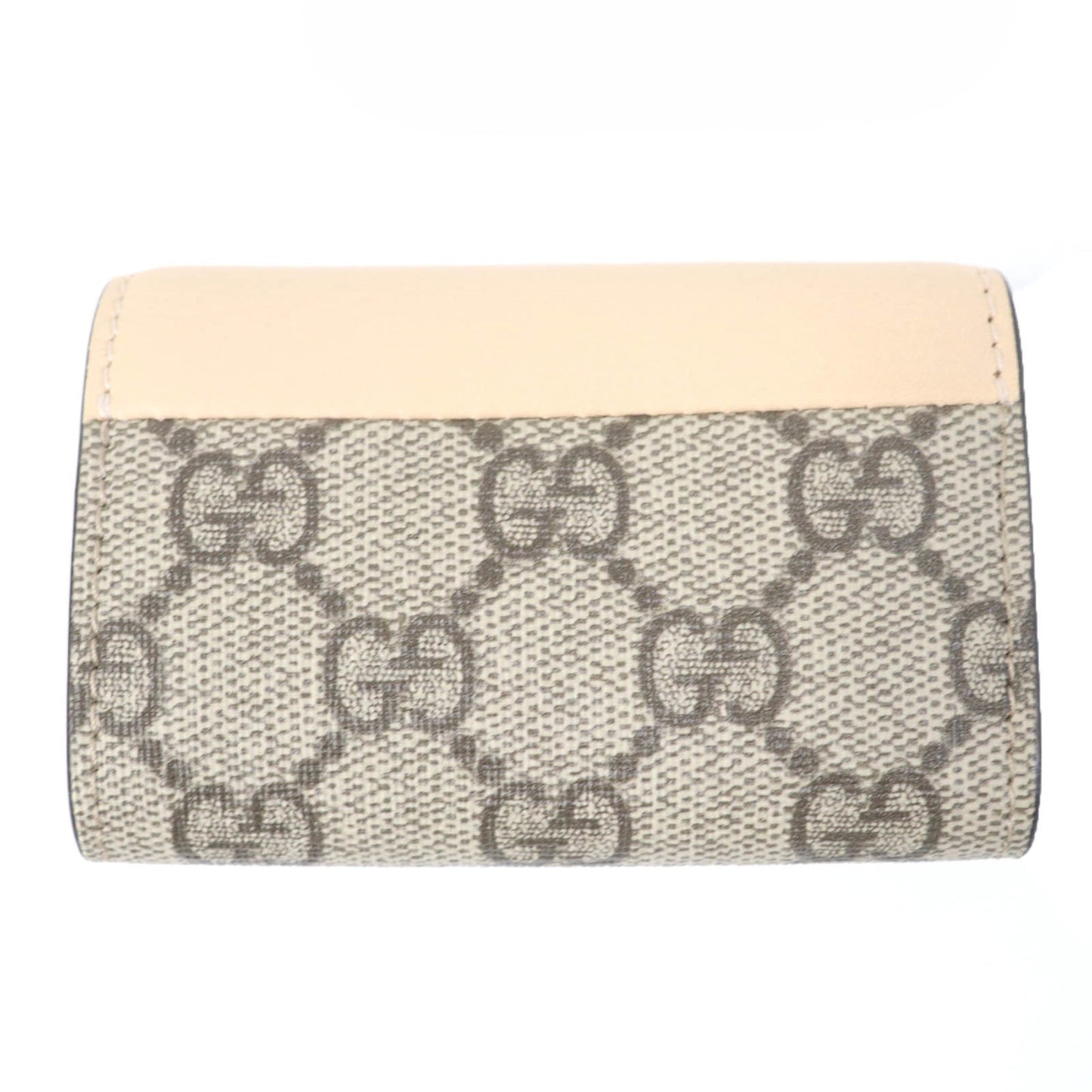 Gucci 795649 Double G Key Case In Beige Leather And Gg Supreme Canvas