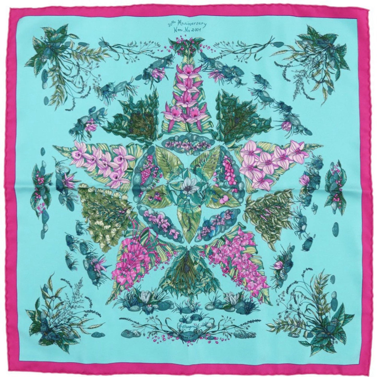 Like New Herms Carr 45 Pythagore Silk Multicolor Scarf Muffler 0086 Hermes