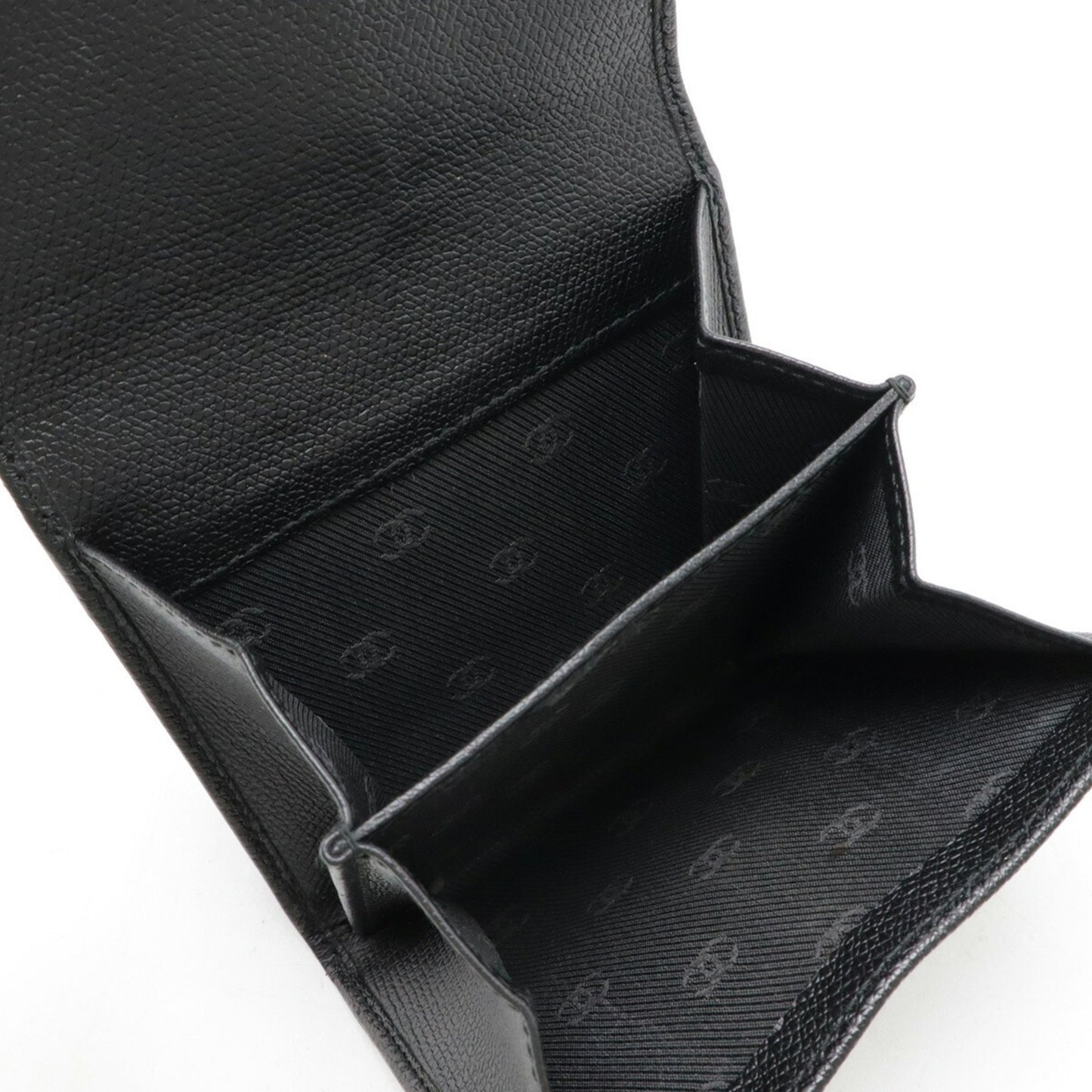 Chanel Coco Button Tri-Fold W Wallet Double Leather Black A20902