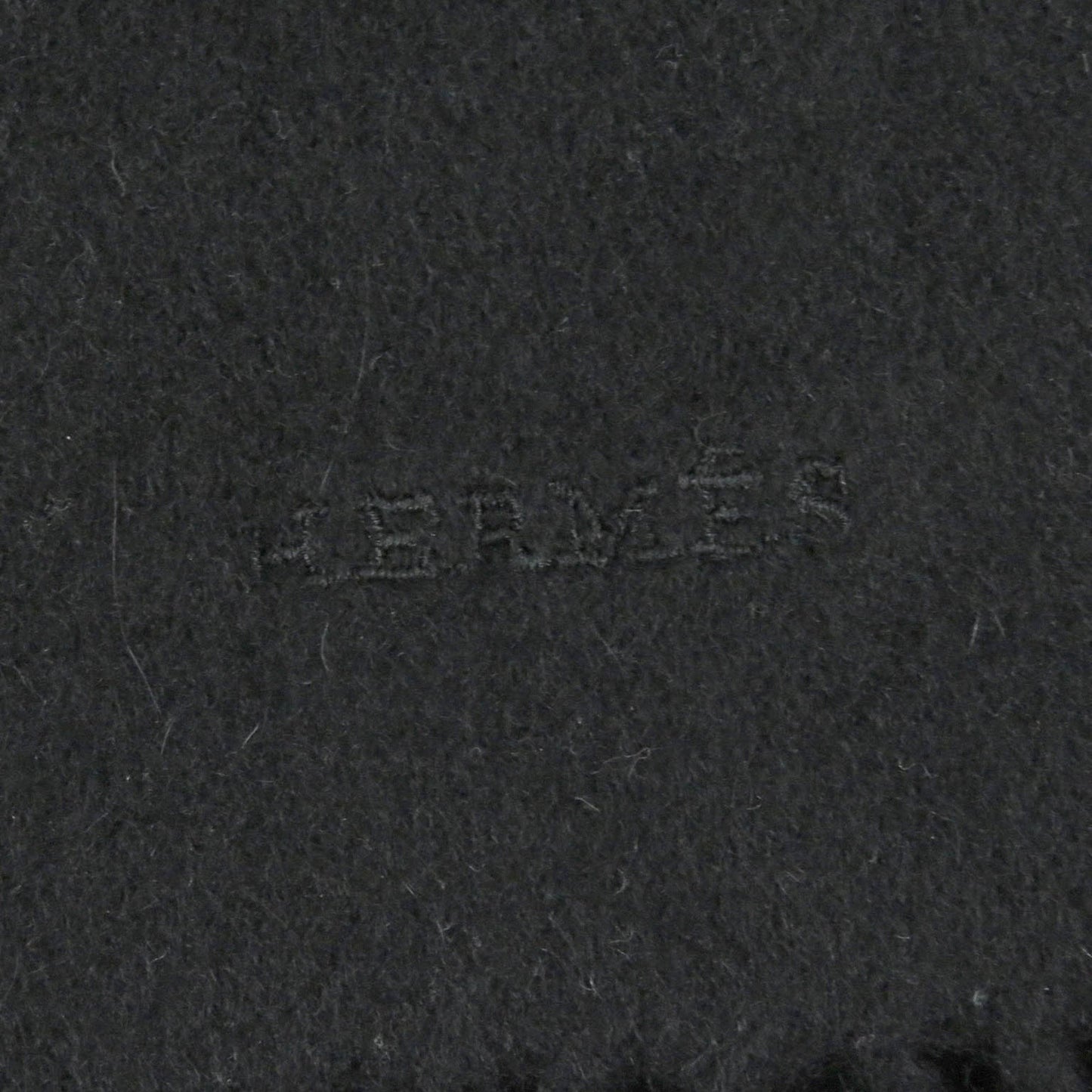 Hermes 100% Cashmere Logo Embroidery Fringe Scarf/Shawl In Black
