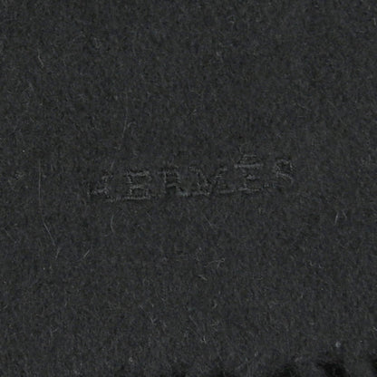 Hermes 100% Cashmere Logo Embroidery Fringe Scarf/Shawl In Black