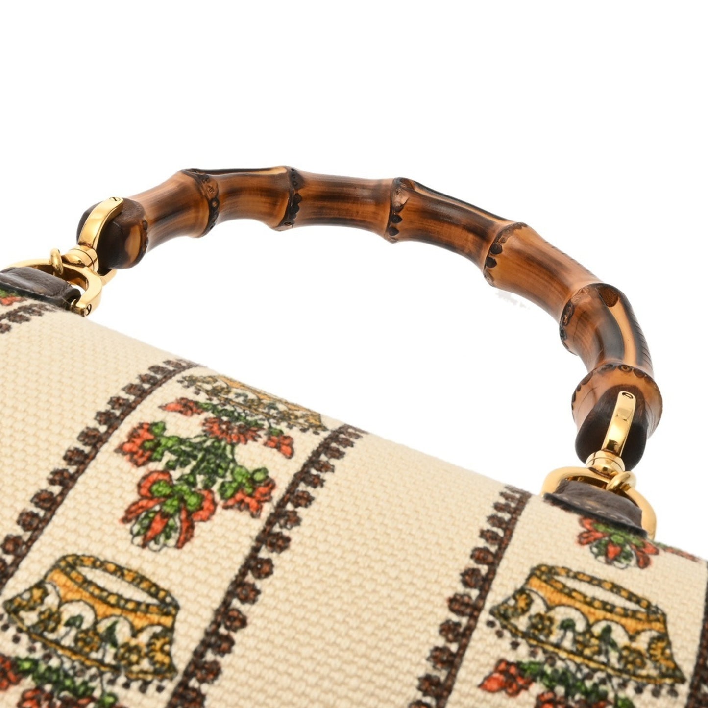 Gucci Bamboo 2-Way Sony 100Th Anniversary Model Beige/Green Women'S Canvas And Leather Handbag