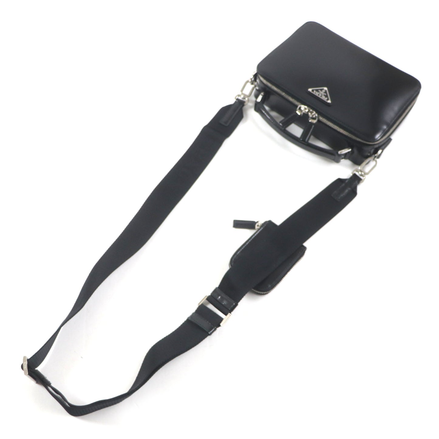 Prada 2Vh069 Brick Triangle Logo 2-Way Brushed Leather Shoulder Bag With Pouch