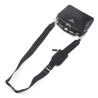 Prada 2Vh069 Brick Triangle Logo 2-Way Brushed Leather Shoulder Bag With Pouch