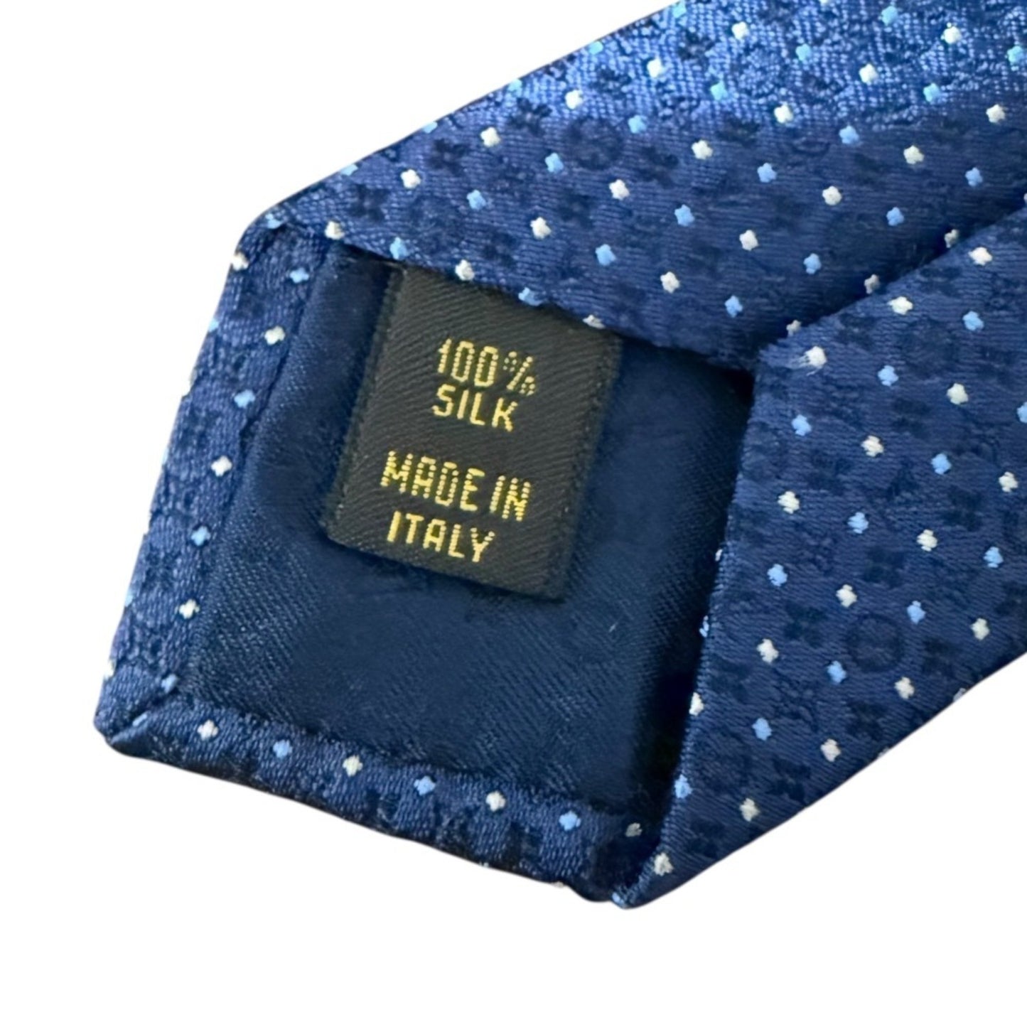 Louis Vuitton Monogram Dot Pattern 100% Silk Tie Navy