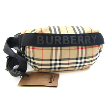 Burberry Body Bag 8014715 Beige Black Nylon Leather Check Belt Waist Burberry