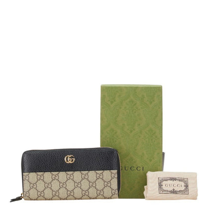 Gucci Gg Supreme Double G Two-Tone Long Wallet With Round Zipper