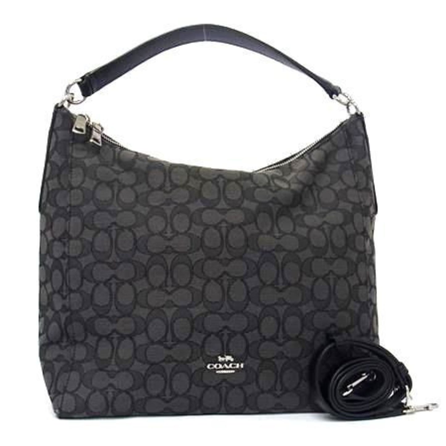 Coach Signature Shoulder Bag F58327 Gray Black Canvas Leather