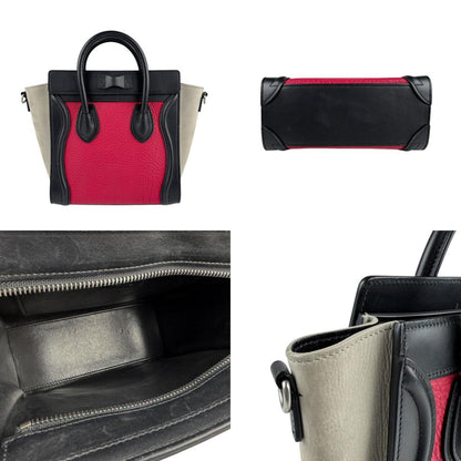Celine Handbag Shoulder Bag Luggage Nano Shopper Leather Red X Black Grey