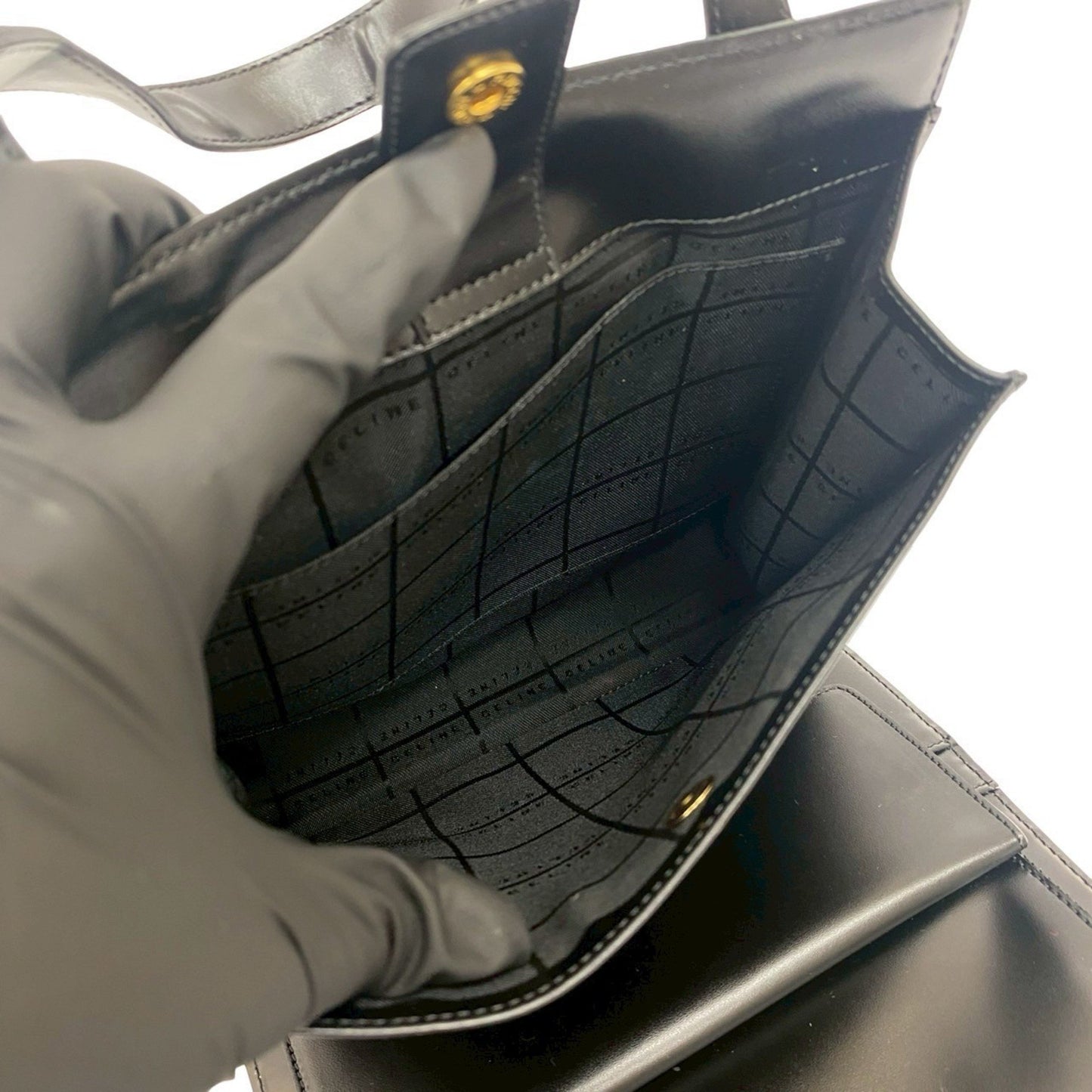 Celine Macadam Blason Pattern Leather Handbag/Mini Tote Bag In Black