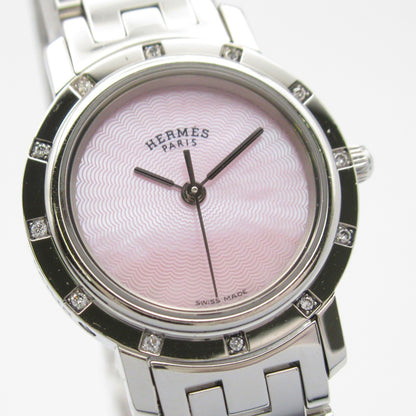 Hermes Clipper Nacle Diamond Bezel Watch Stainless Steel