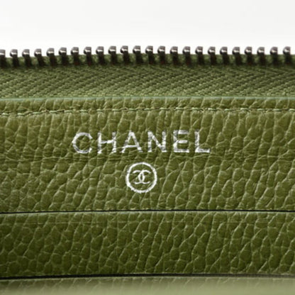 Chanel Wallet Round Medium Quilted Matelasse Caviar Skin Moss Green