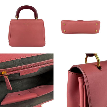 Burberry Handbag Shoulder Bag Leather Pink Burgundy Gold