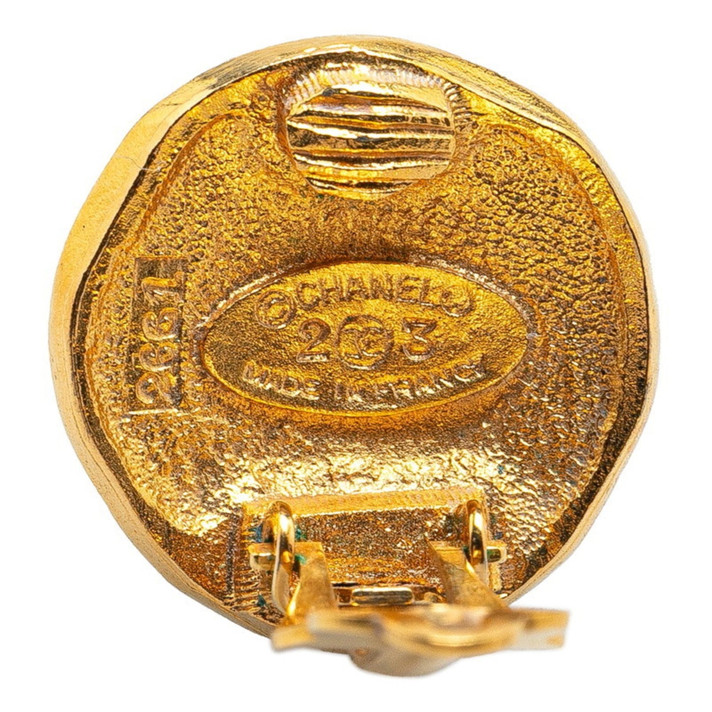 Chanel Lion Motif Earrings Gold Plated