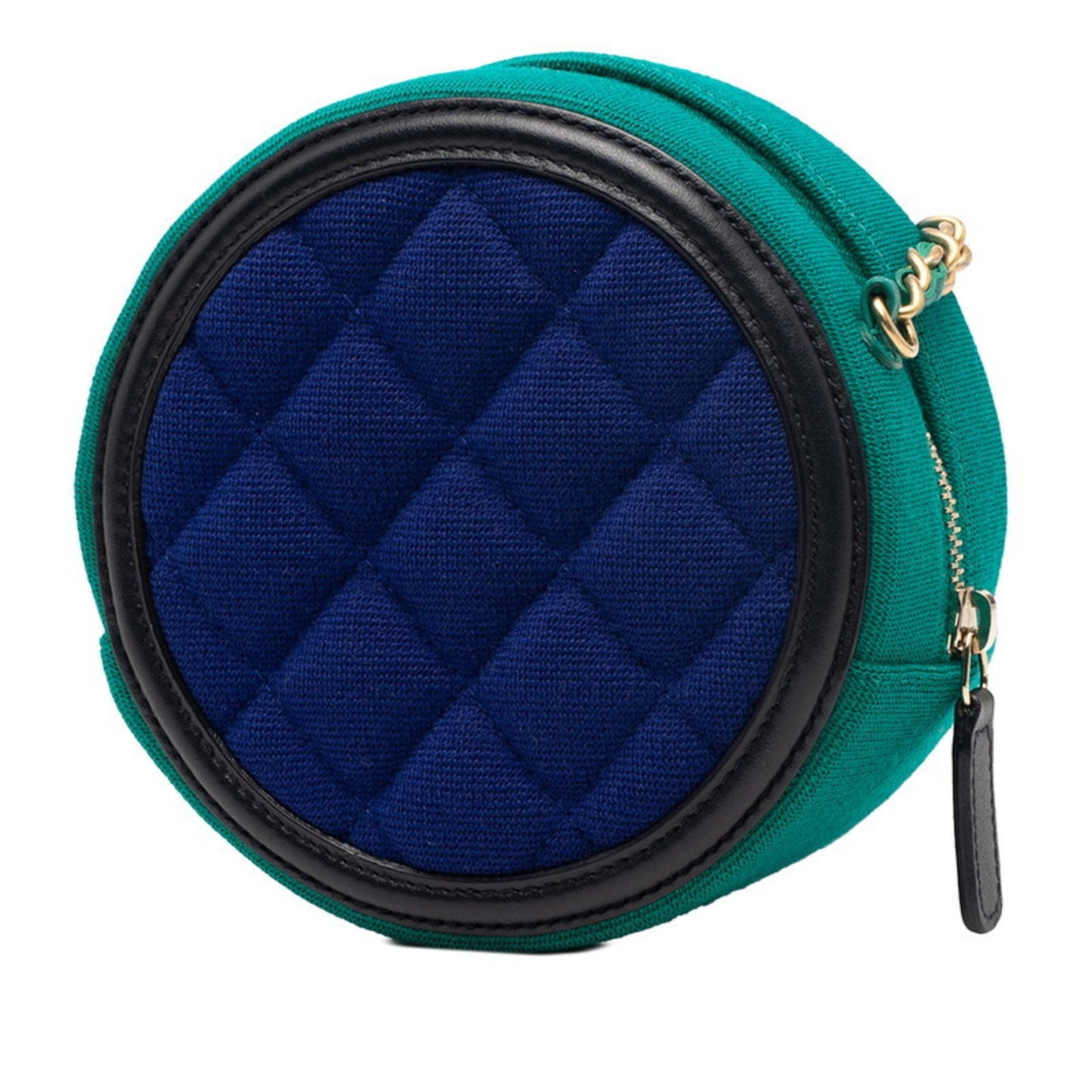 Chanel Cc Filigree Coco Mark Round Chain Shoulder Bag Ap0365 Green Blue Black Cotton Leather