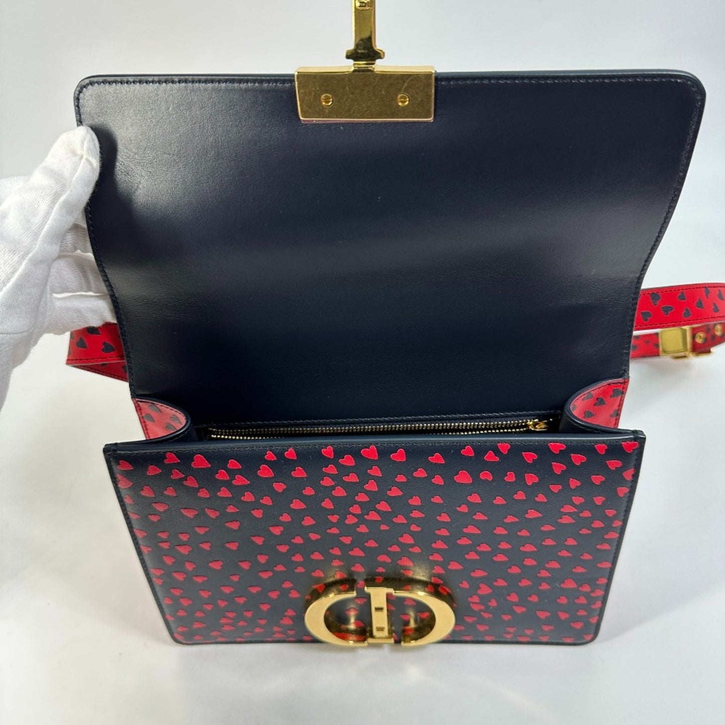 Christian Christian Dior Heart Logo Crossbody Shoulder Bag Black Red