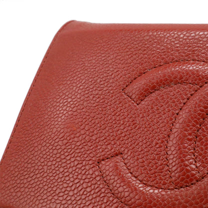 Chanel Coco Mark Caviar Skin Chain Wallet Shoulder Bag Leather Red 8654