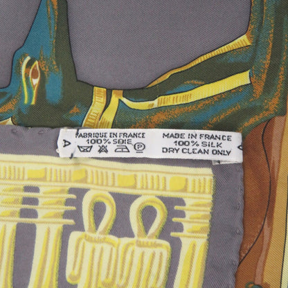 Hermes Carr 90 Tutankhamun Silk Gray Scarf Muffler 0123 Hermes