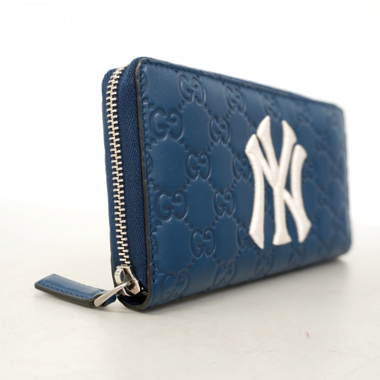 Gucci Long Wallet Guccissima New York Yankees 547791 Leather Navy