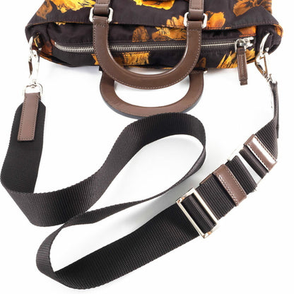 Prada Floral Print Shoulder Bag In Dark Brown