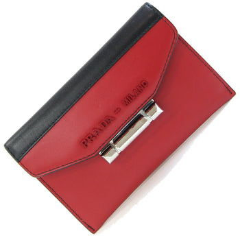 Prada Card Case 1Mc004 Red And Black Leather Pass Case