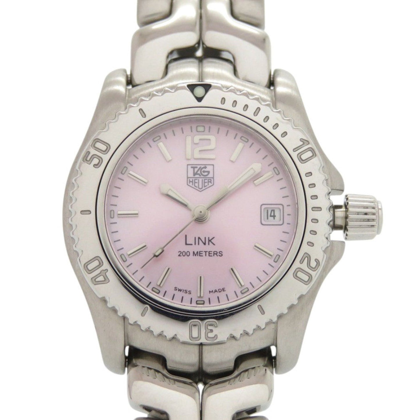 Tag Heuer Link Date Wt141M Stainless Steel Pink Shell Silver Quartz Watch 1582 Heuer