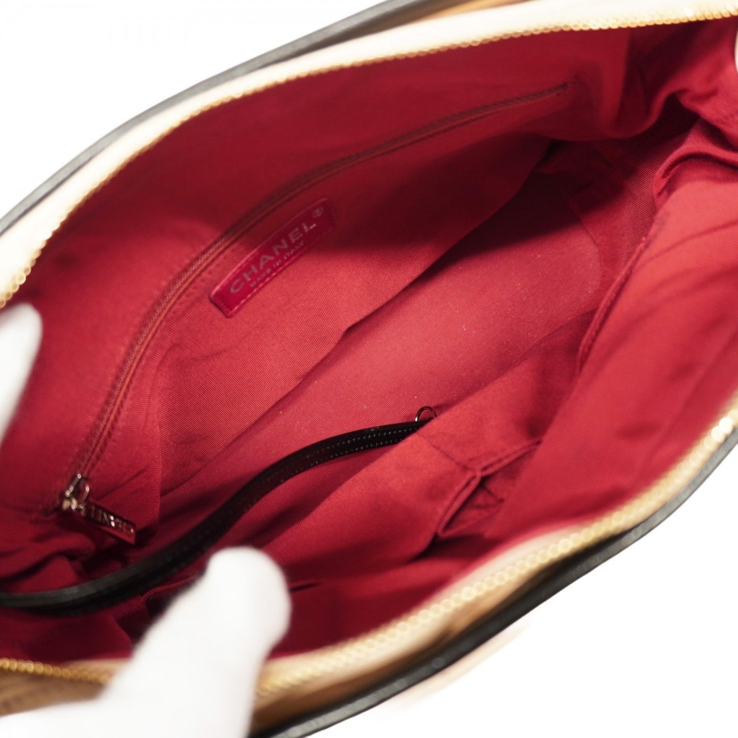 Chanel Shoulder Bag Chain Gabriel Lambskin Beige Black Gold