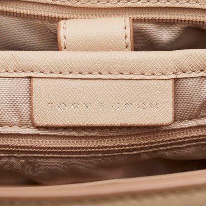 Tory Burch Tote Bag Shoulder Pink Beige Leather