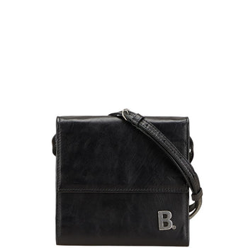 Balenciaga B Logo Trifold Shoulder Wallet 580037 Black Leather