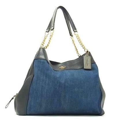 Coach Tote Bag F25884 Blue Navy Denim X Leather