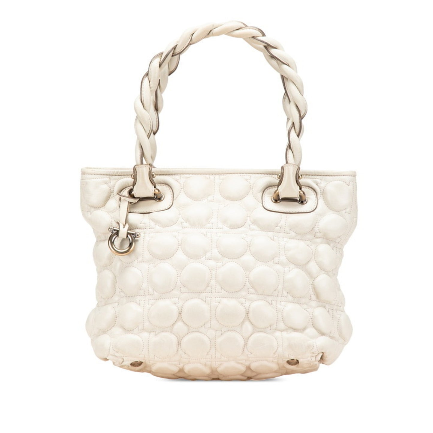Salvatore Ferragamo Gancini Handbag Au-21 B380 White Leather