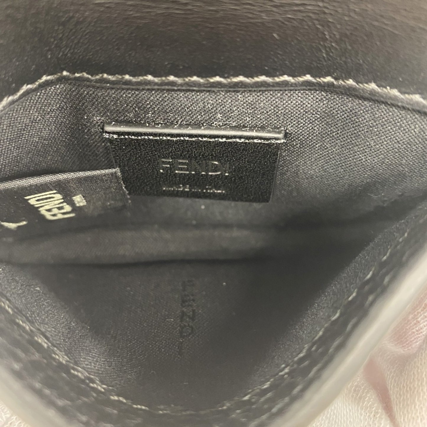 Fendi Pochette Micro Flat Bucket Leather Black
