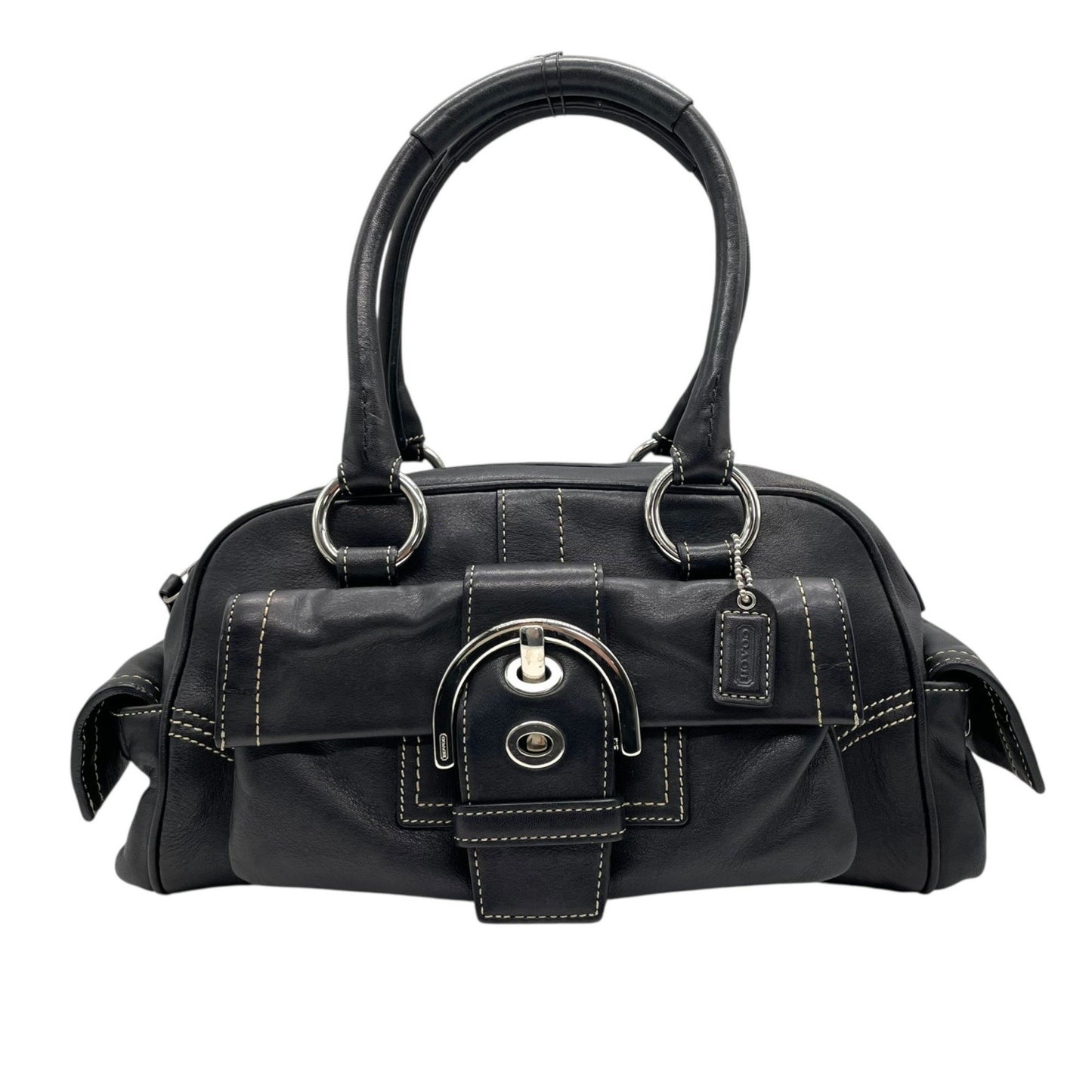Coach Soho Boston Leather Satchel Bag In Black With Silver Hardware
